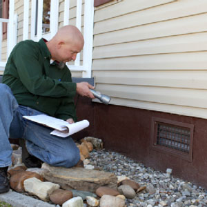 Professional checking the home damage